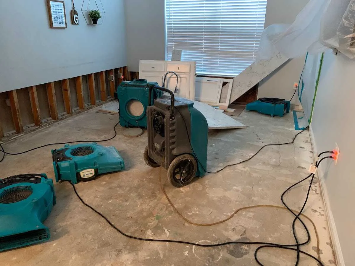 Dehumidifier in flood-cut room for Water Damage Restoration in Abingdon